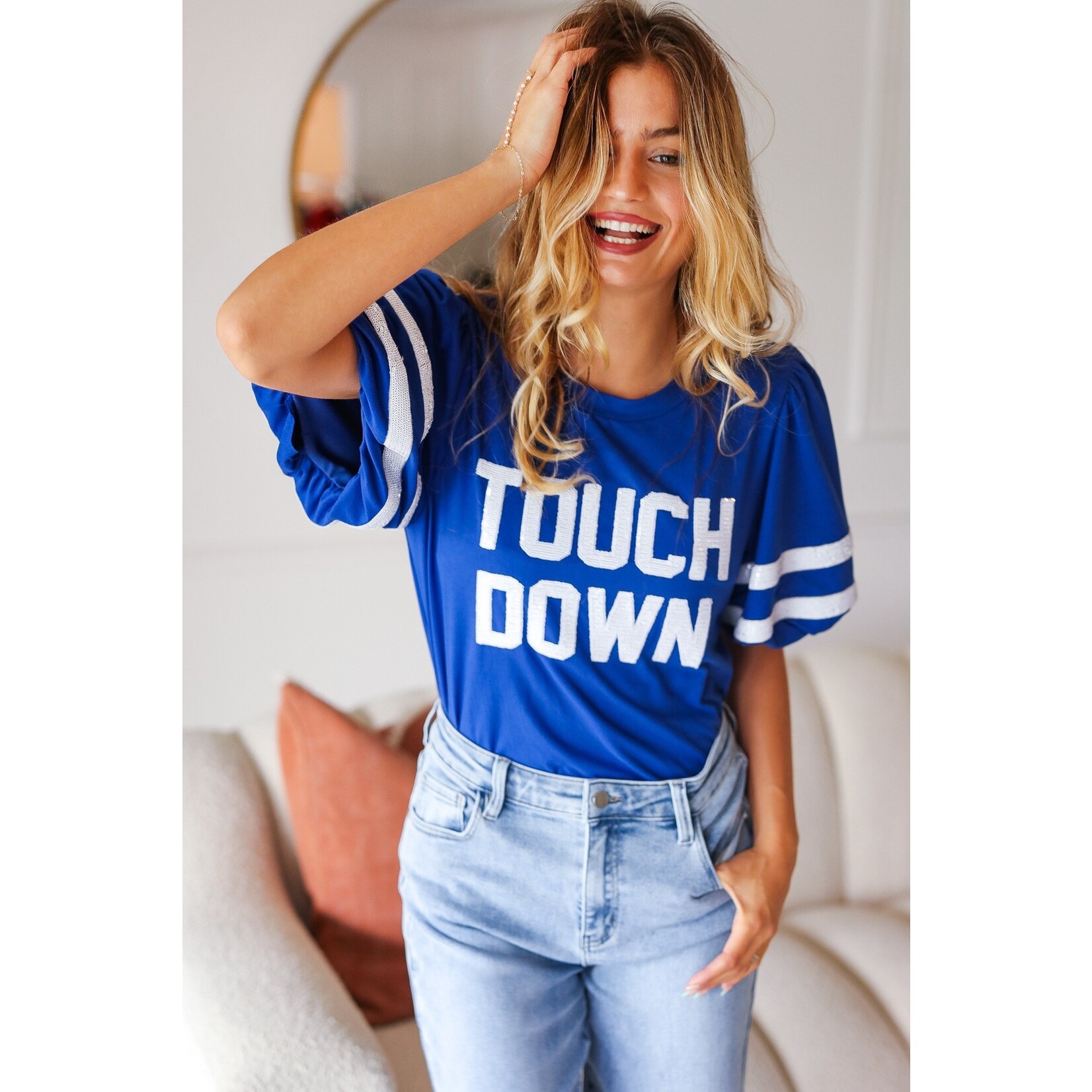 Haptics Touchdown Blue Sequin Top