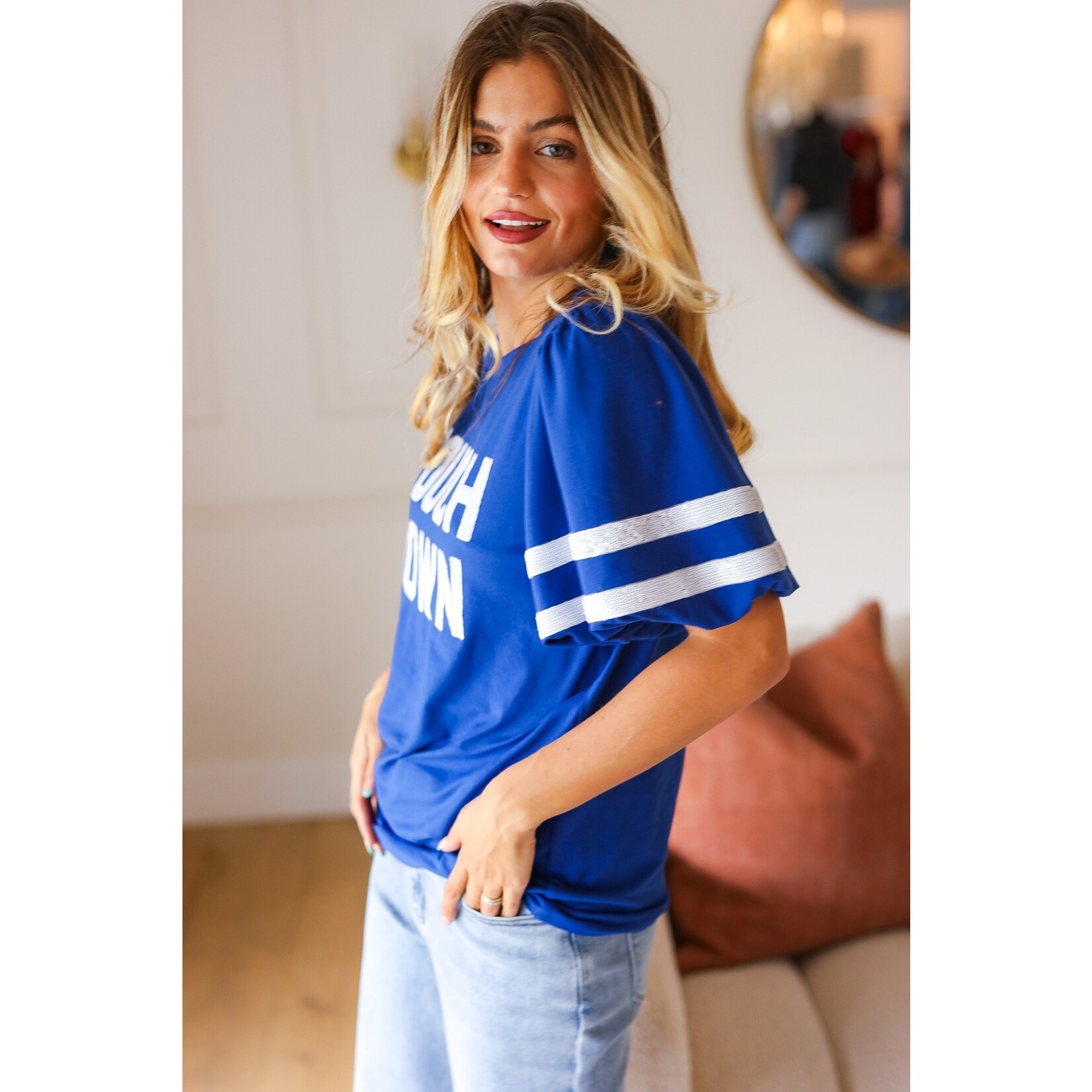 Haptics Touchdown Blue Sequin Top