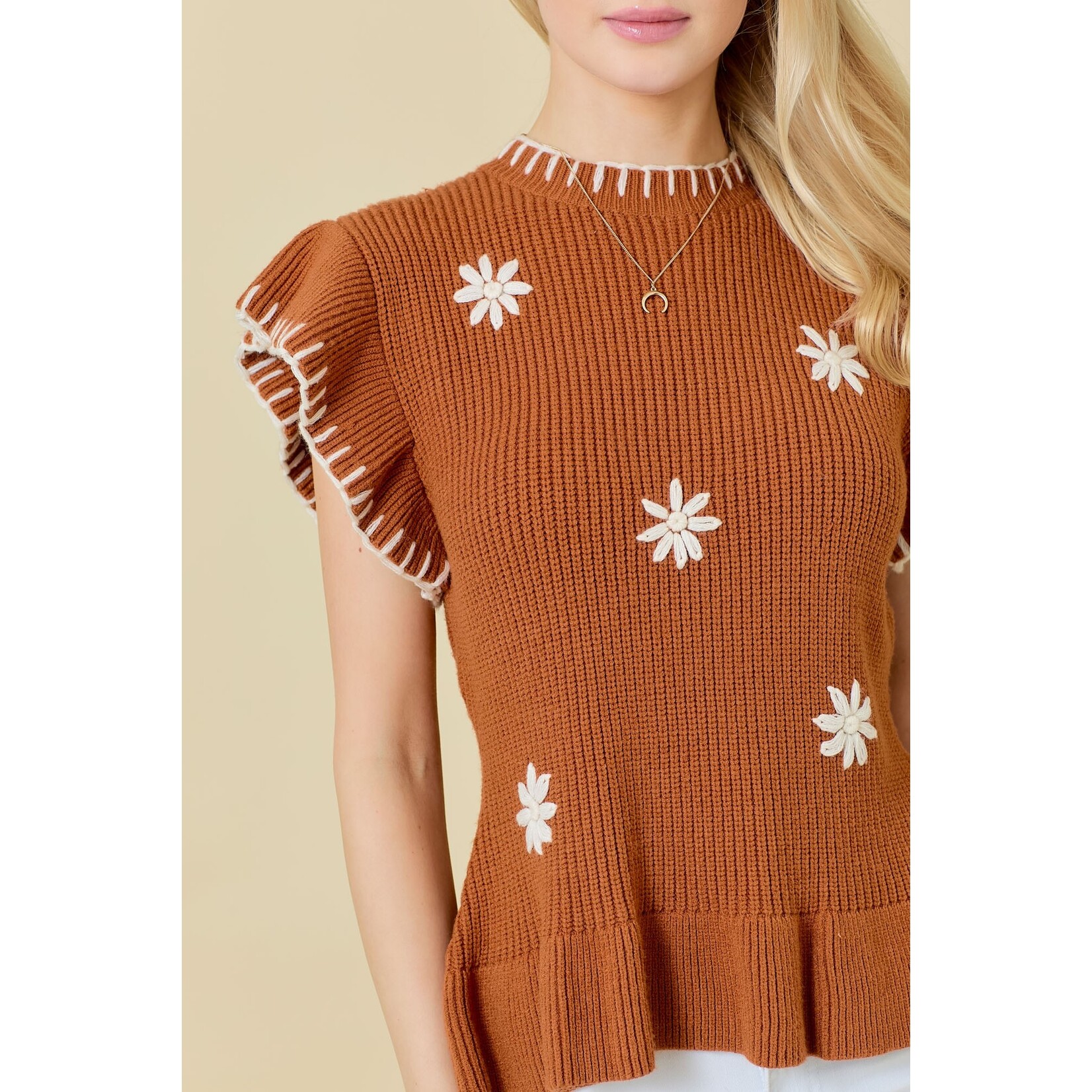 Main Strip Elyse Camel Knit Blouse