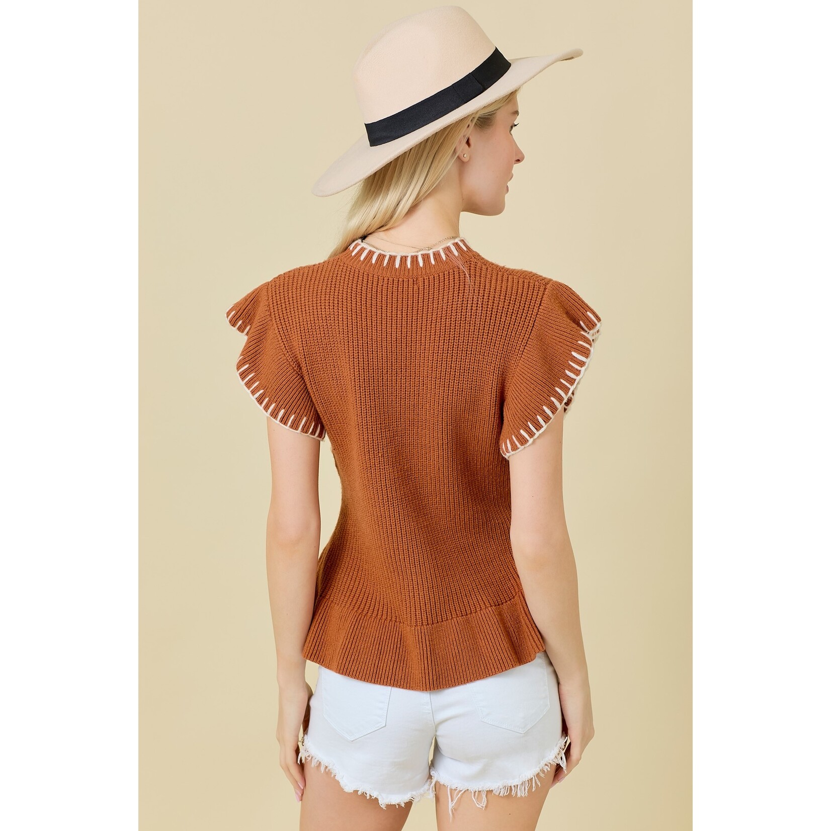 Main Strip Elyse Camel Knit Blouse