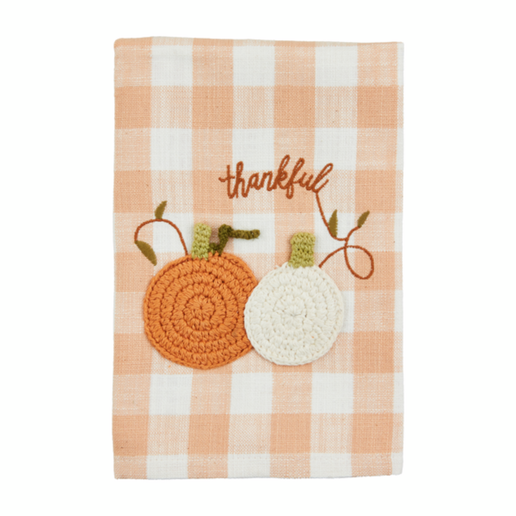 Thankful Cream Crochet Pumpkin Check Towel