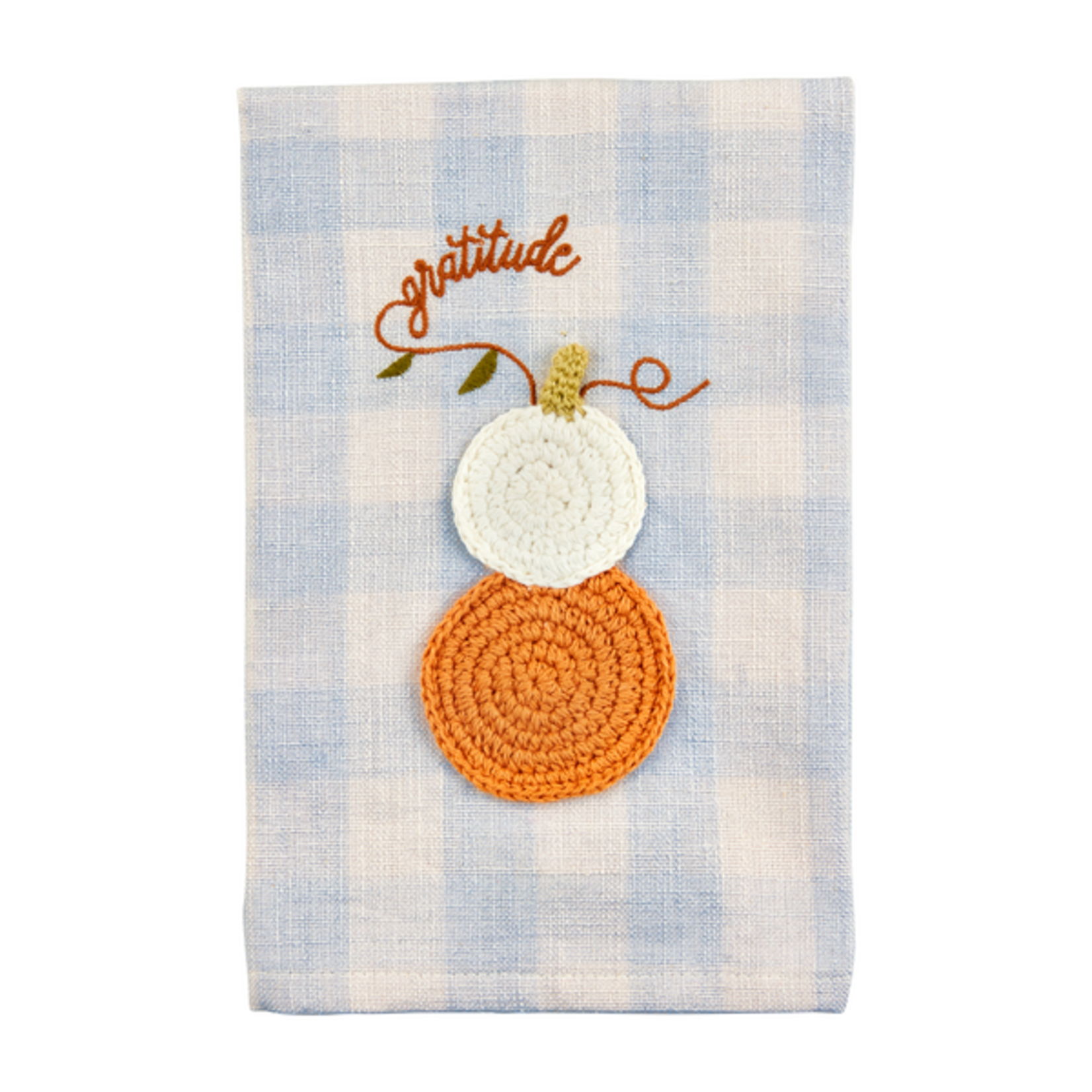 Gratitude Blue Crochet Pumpkin Check Towel