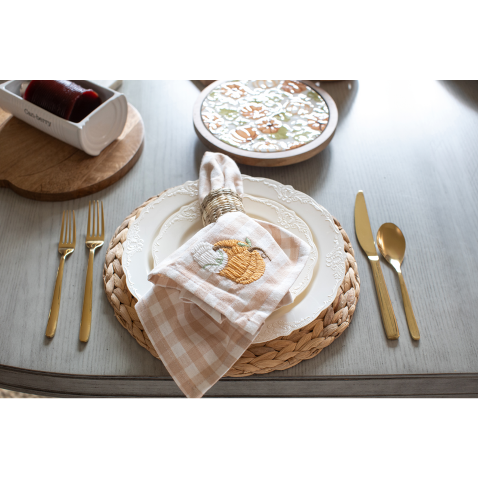 Tan Pumpkin Check Napkin Set