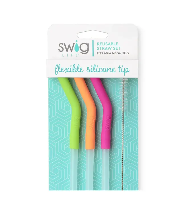Swig Neon Lime/Orange/Berry Reusable Straw Set