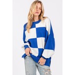 Sewn And Seen Kiara Royal Blue Checkered Sweater