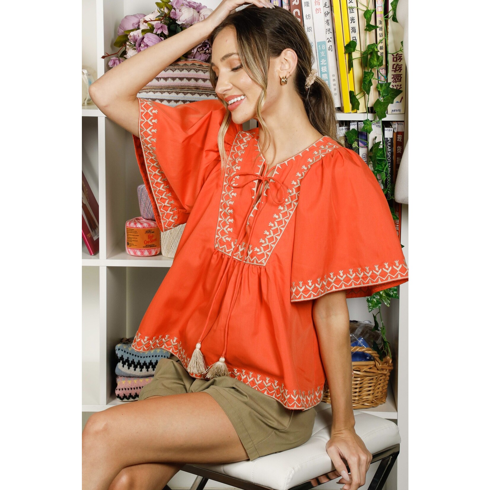 Vine & Love Kori Rust Embroidered Blouse