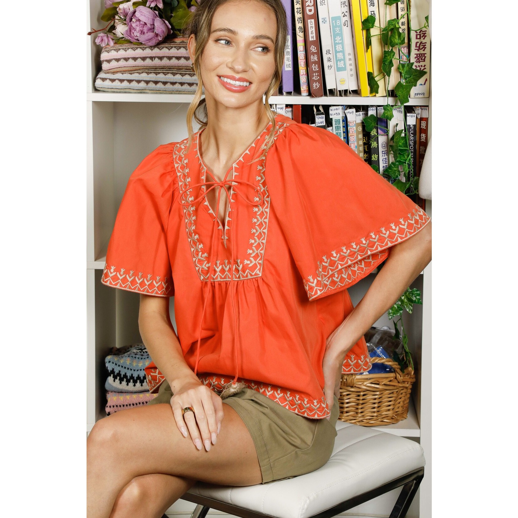 Vine & Love Kori Rust Embroidered Blouse