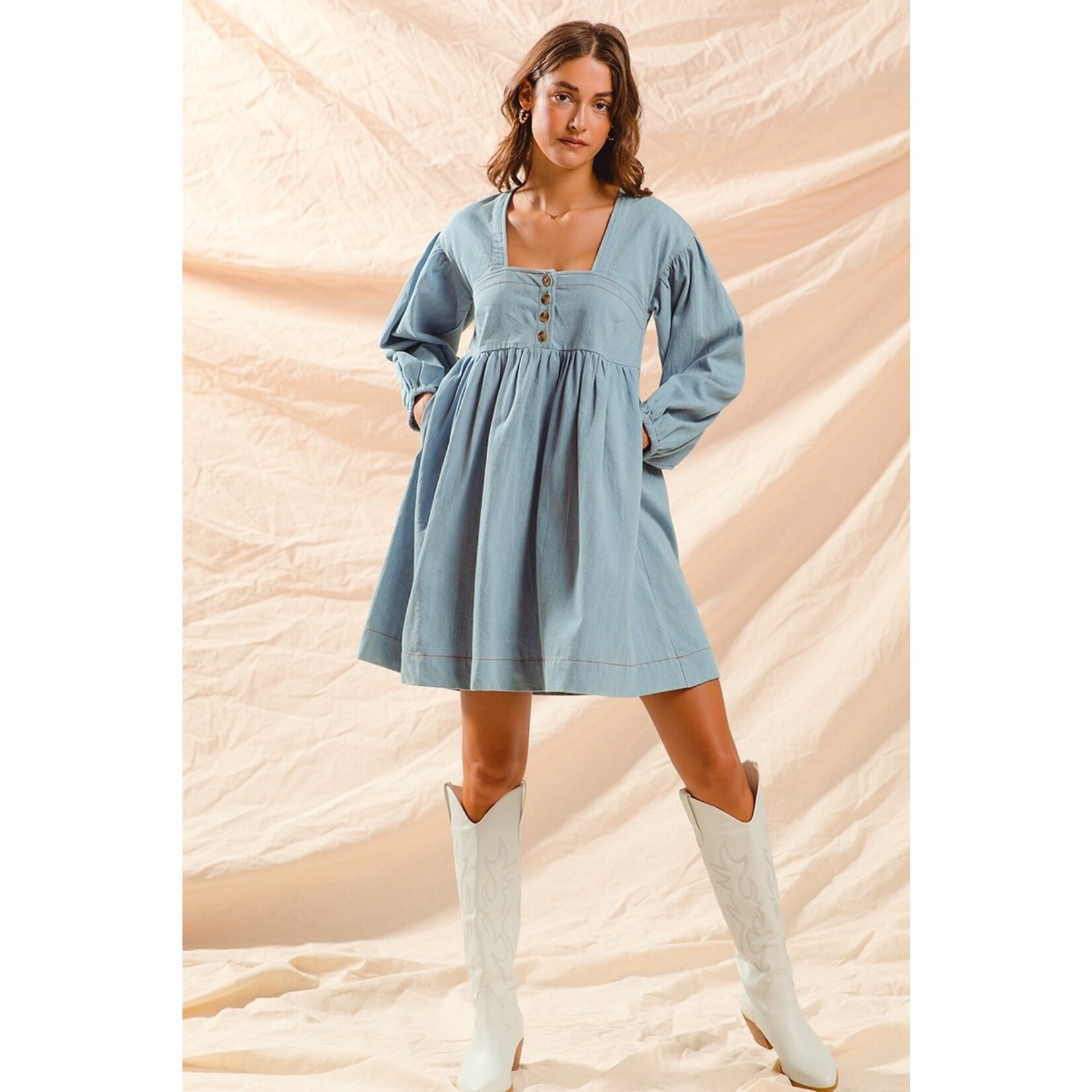 SO Me Natalie Light Denim Babydoll Dress