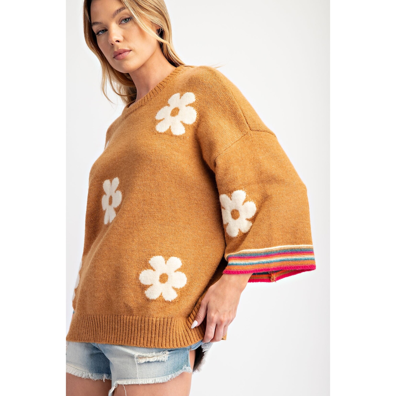 Easel Ella Camel Flower Sweater