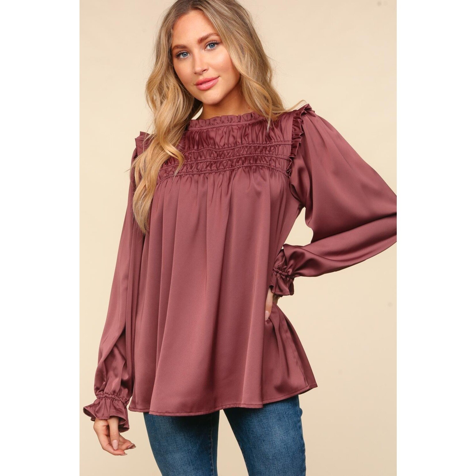 Haptics Lana Chestnut Satin Blouse