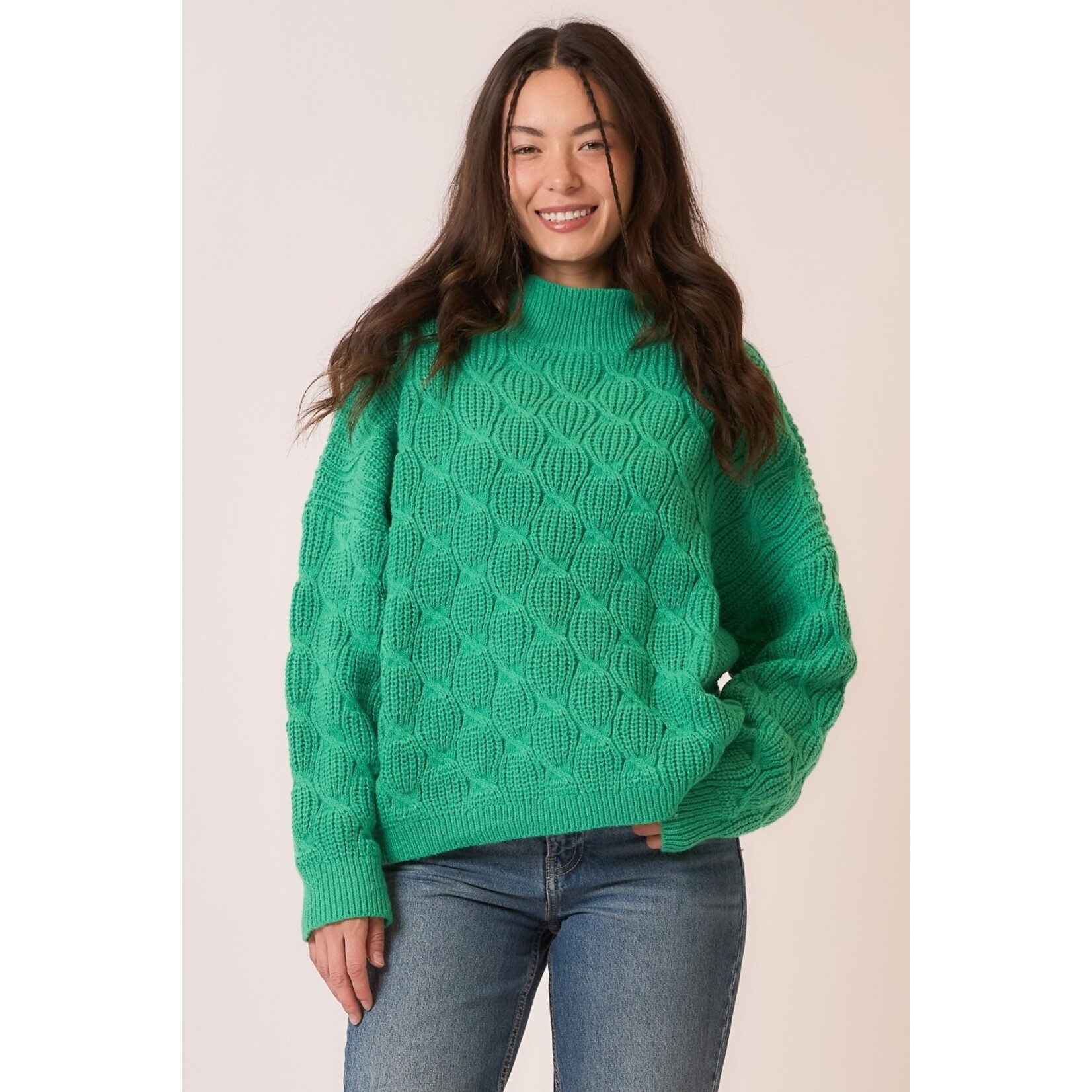 Cozy Co Macy Green Cable Knit Sweater