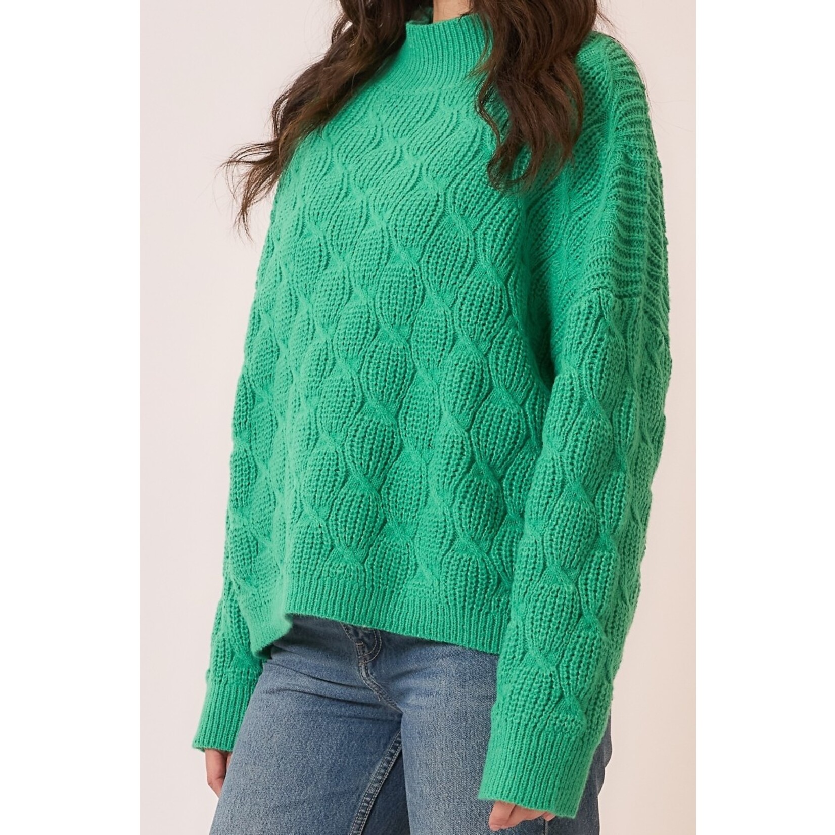 Cozy Co Macy Green Cable Knit Sweater