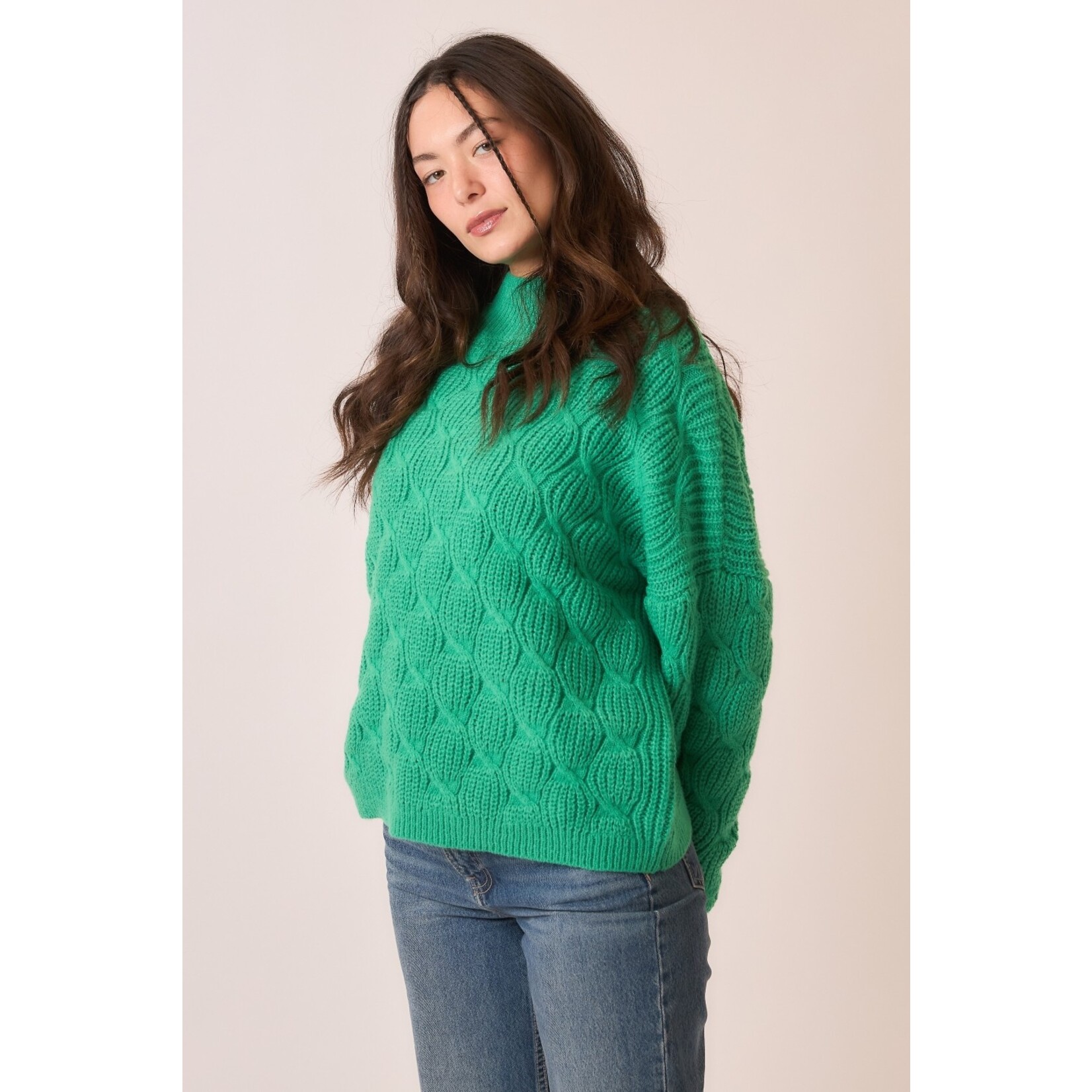 Cozy Co Macy Green Cable Knit Sweater