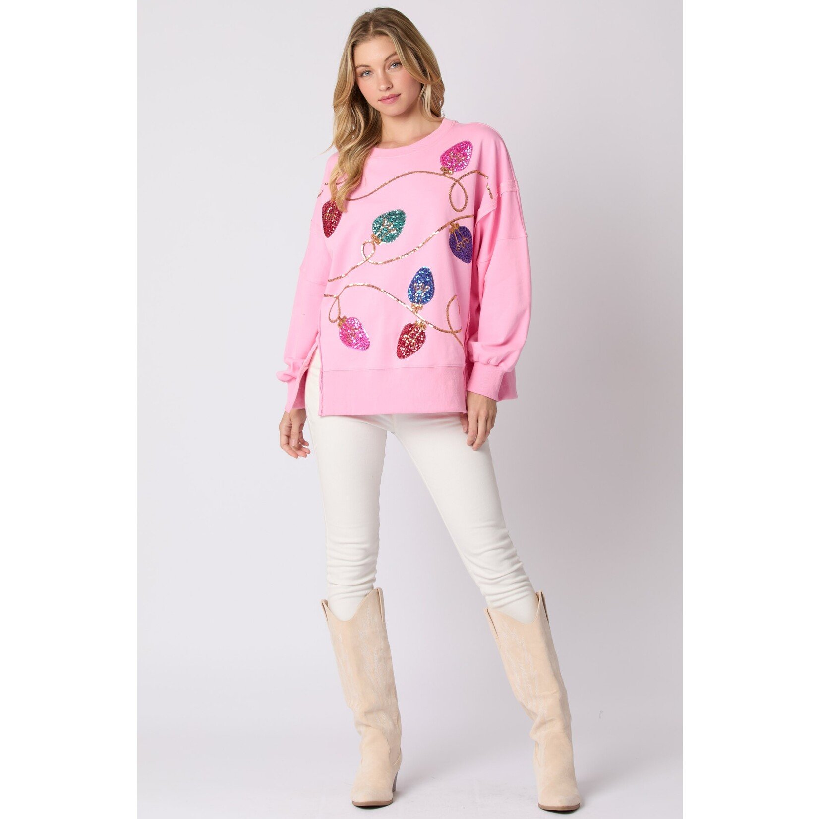 Peach Love California Ornaments Sequin Pink Pullover