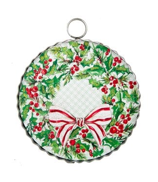 Mini Round Holly Wreath Print