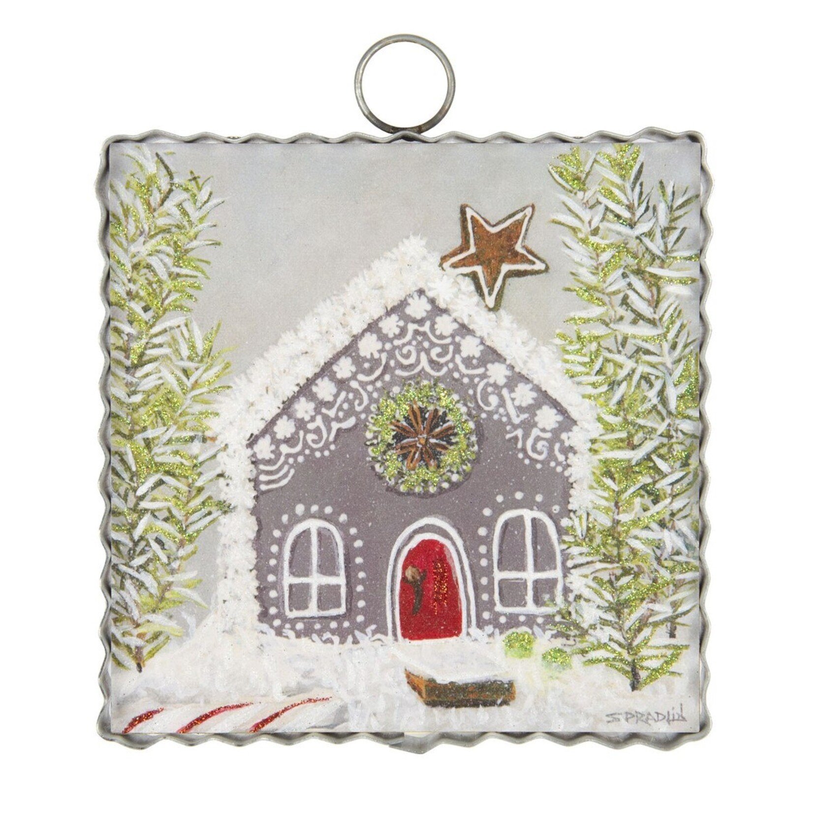 Round Top Mini Gray Gingerbread House Print