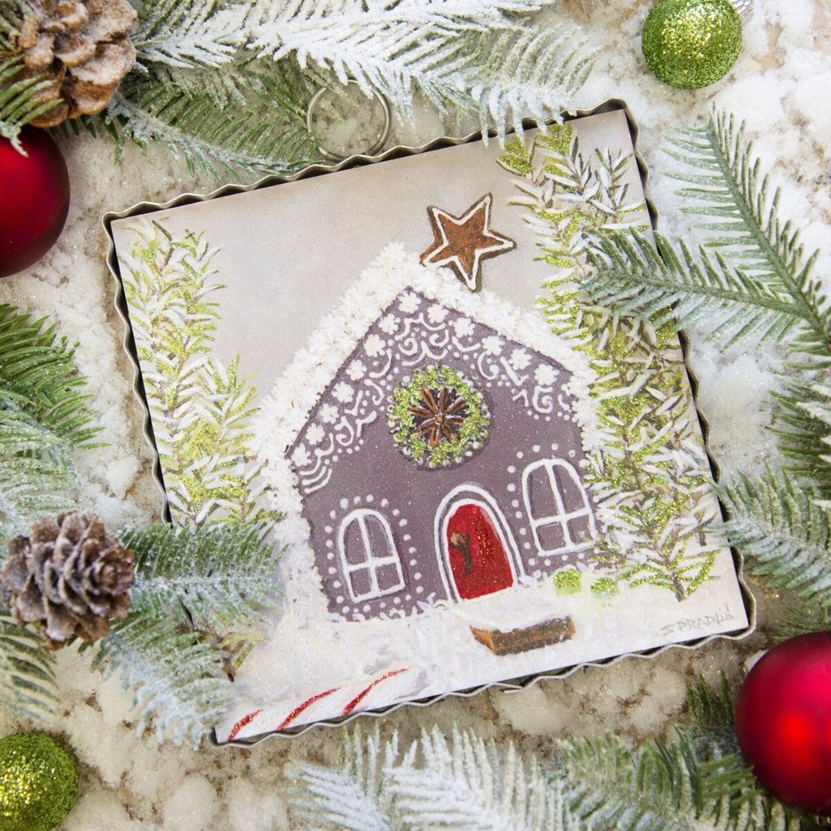 Round Top Mini Gray Gingerbread House Print