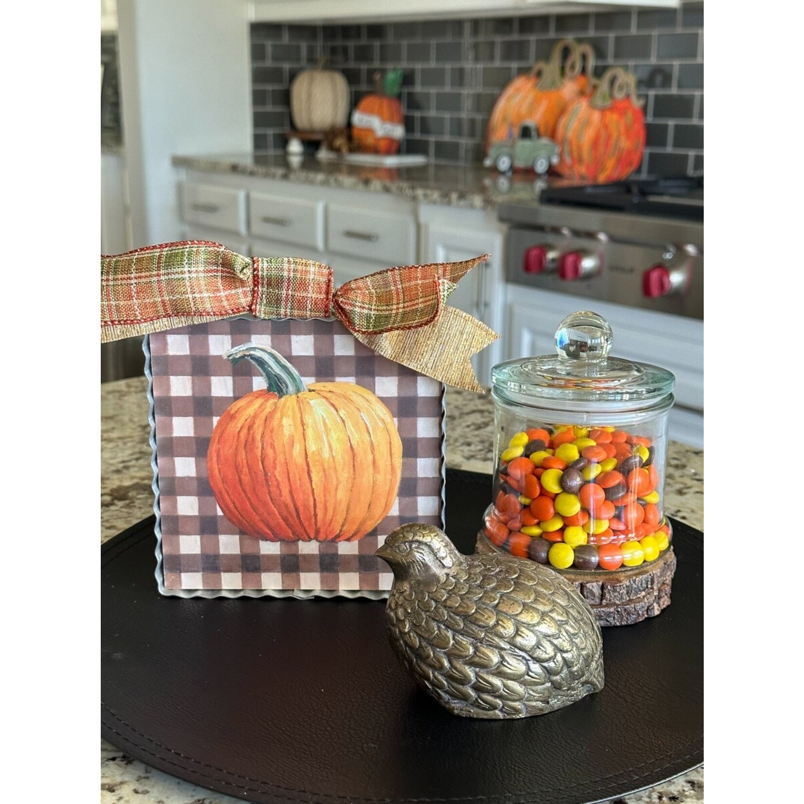 Round Top Mini Pumpkin On Checks Print