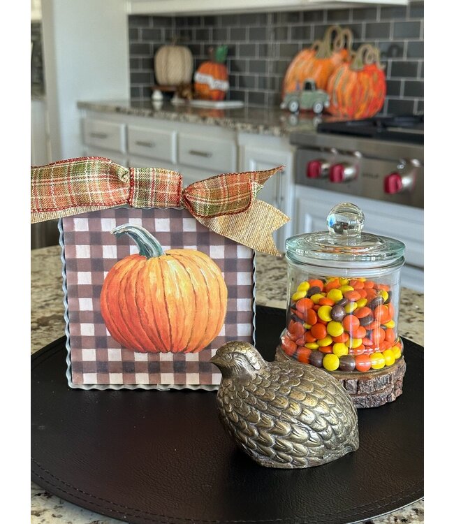 Round Top Mini Pumpkin On Checks Print