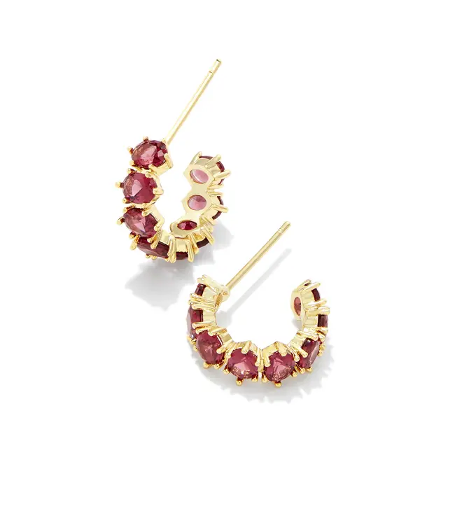 Kendra Scott Cailin Gold Huggie Earrings in Red Crystal