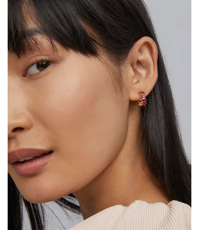 Kendra Scott Cailin Gold Huggie Earrings in Red Crystal