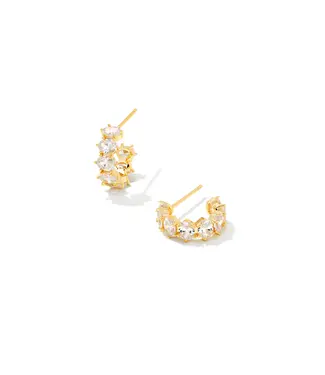 Kendra Scott Design Kendra Scott Cailin Gold Crystal Huggie Earrings in White Crystal