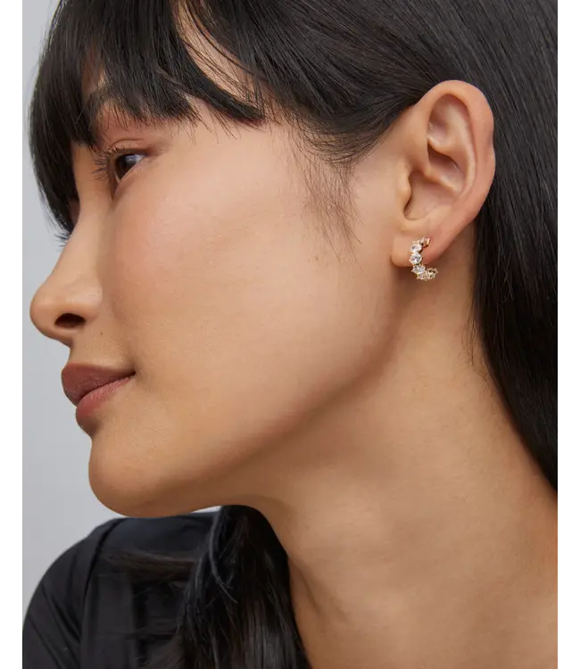 Kendra Scott Cailin Gold Crystal Huggie Earrings in White Crystal