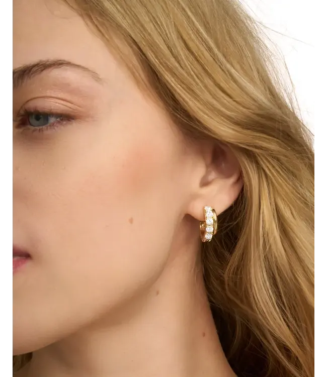 Kendra Scott Livy Gold Huggie Earrings in White Crystal