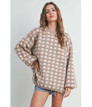 Buttermelon Ann Taupe Checkered Sweater