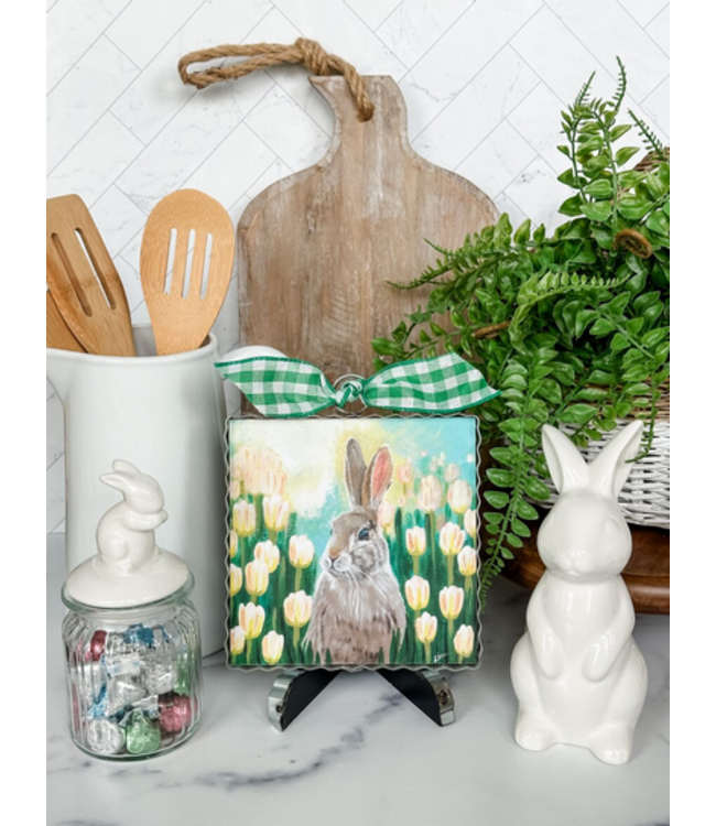 Round Top Mini Bunny in Tulips Print