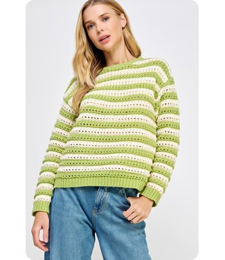 Strut & Bolt Leslie Citron Striped Pointelle Sweater