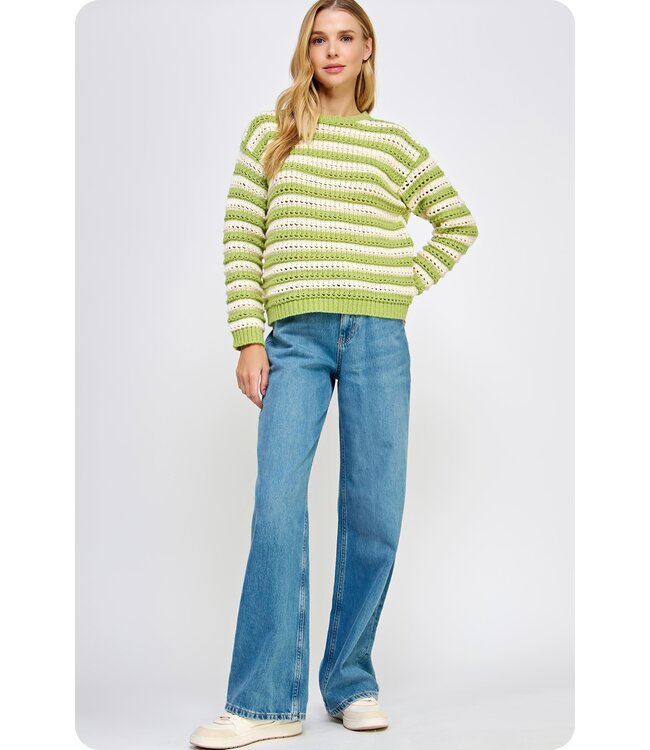 Leslie Citron Striped Pointelle Sweater