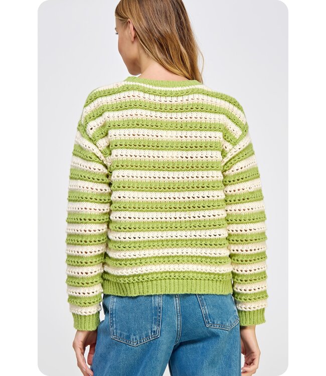Leslie Citron Striped Pointelle Sweater