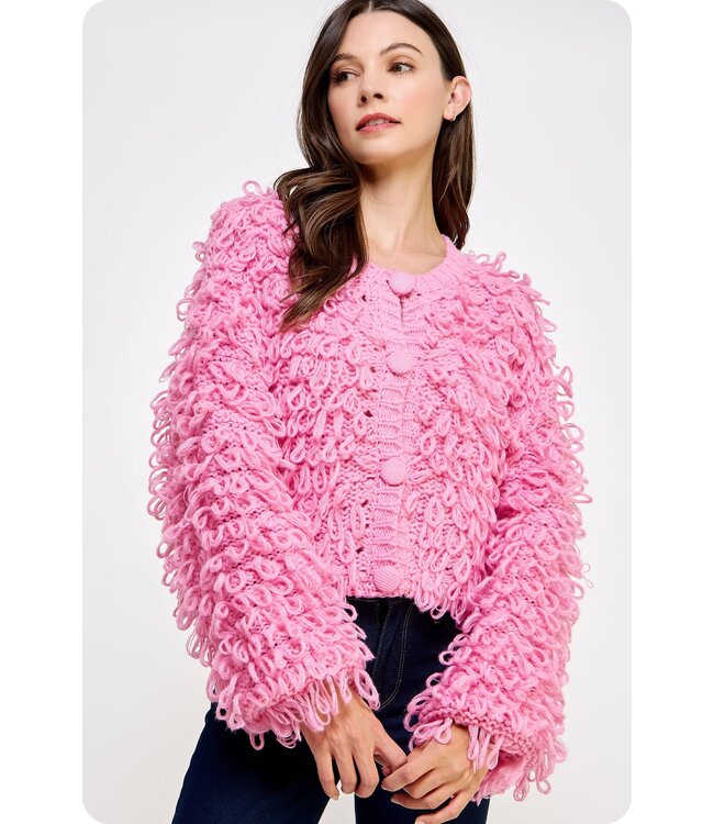 Kitty Pink Fringe Sweater