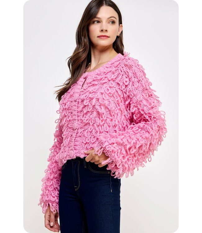 Kitty Pink Fringe Sweater