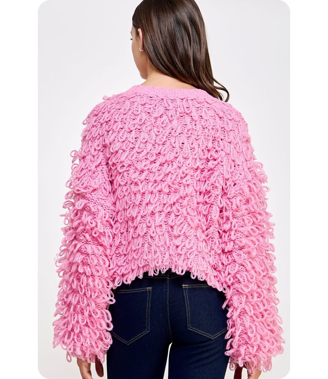 Kitty Pink Fringe Sweater