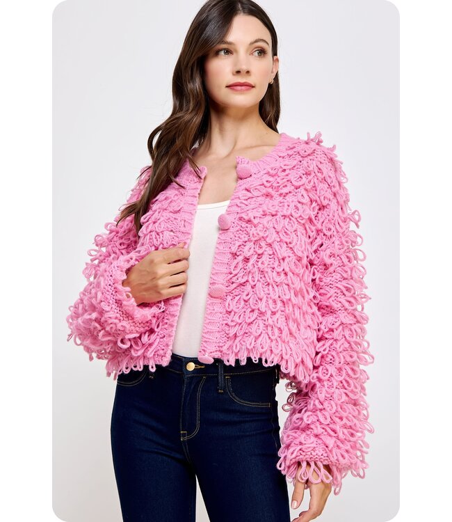 Kitty Pink Fringe Sweater