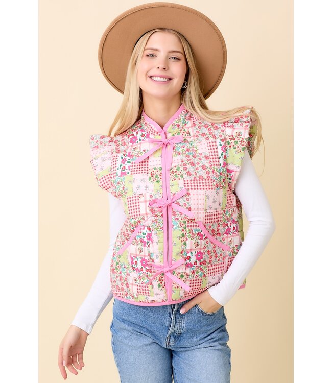 Laura Pink Patchwork Quilted Vest