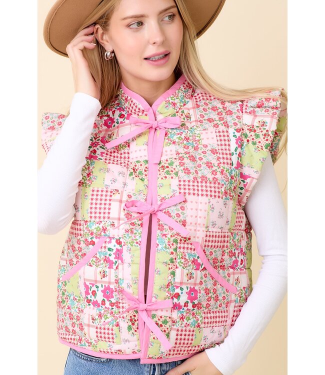 Laura Pink Patchwork Quilted Vest