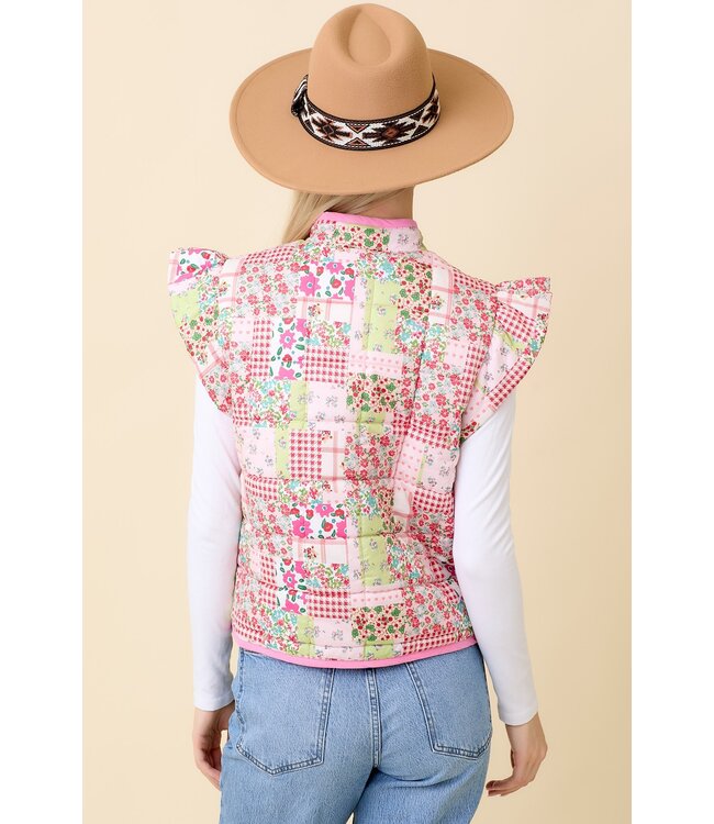 Laura Pink Patchwork Quilted Vest