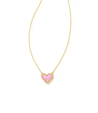 Kendra Scott Design Kendra Scott Ari Heart Gold Pendant Necklace in Bubblegum Pink Kyocera Opal