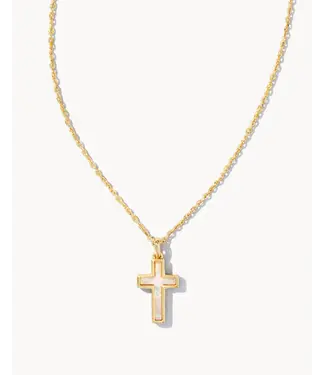 Kendra Scott Design Kendra Scott Cross Gold Pendant Necklace in White Kyocera Opal