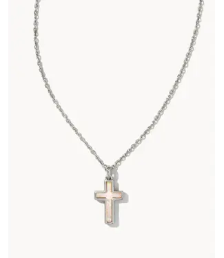 Kendra Scott Design Kendra Scott Cross Silver Pendant Necklace in White Kyocera Opal