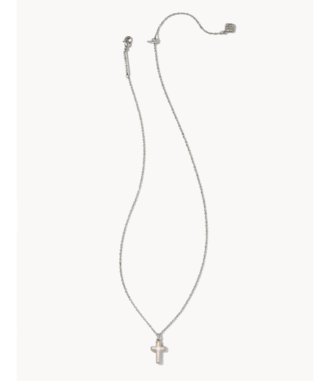 Kendra Scott Cross Silver Pendant Necklace in White Kyocera Opal