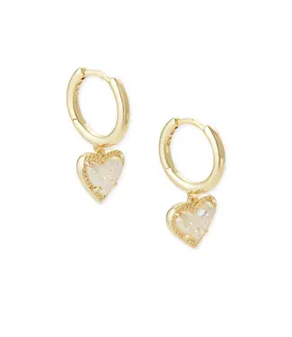 Kendra Scott Design Kendra Scott Ari Heart Gold Huggie Earrings in Iridescent Drusy