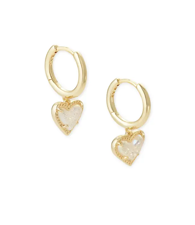 Kendra Scott Ari Heart Gold Huggie Earrings in Iridescent Drusy