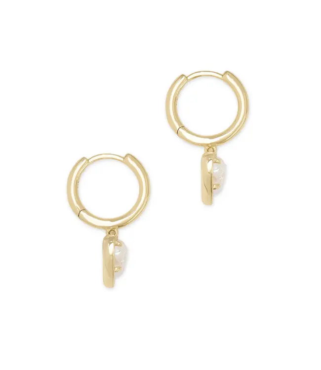 Kendra Scott Ari Heart Gold Huggie Earrings in Iridescent Drusy