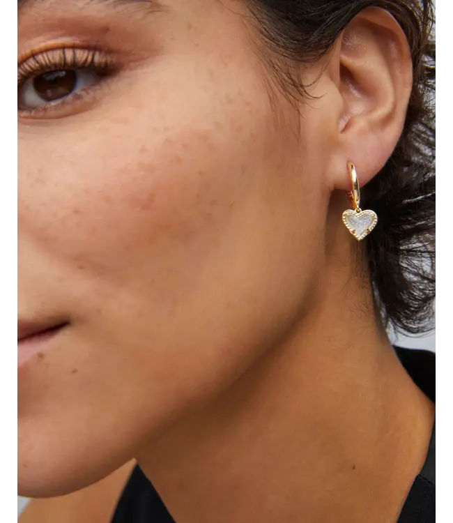 Kendra Scott Ari Heart Gold Huggie Earrings in Iridescent Drusy