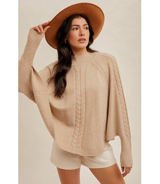 Hem & Thread Darla Taupe Cable Knit Poncho