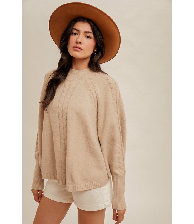 Darla Taupe Cable Knit Poncho